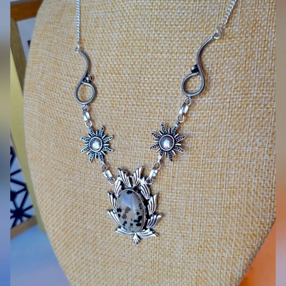 Sterling Silver and Natural Dalmatian Jasper Handmade Necklace